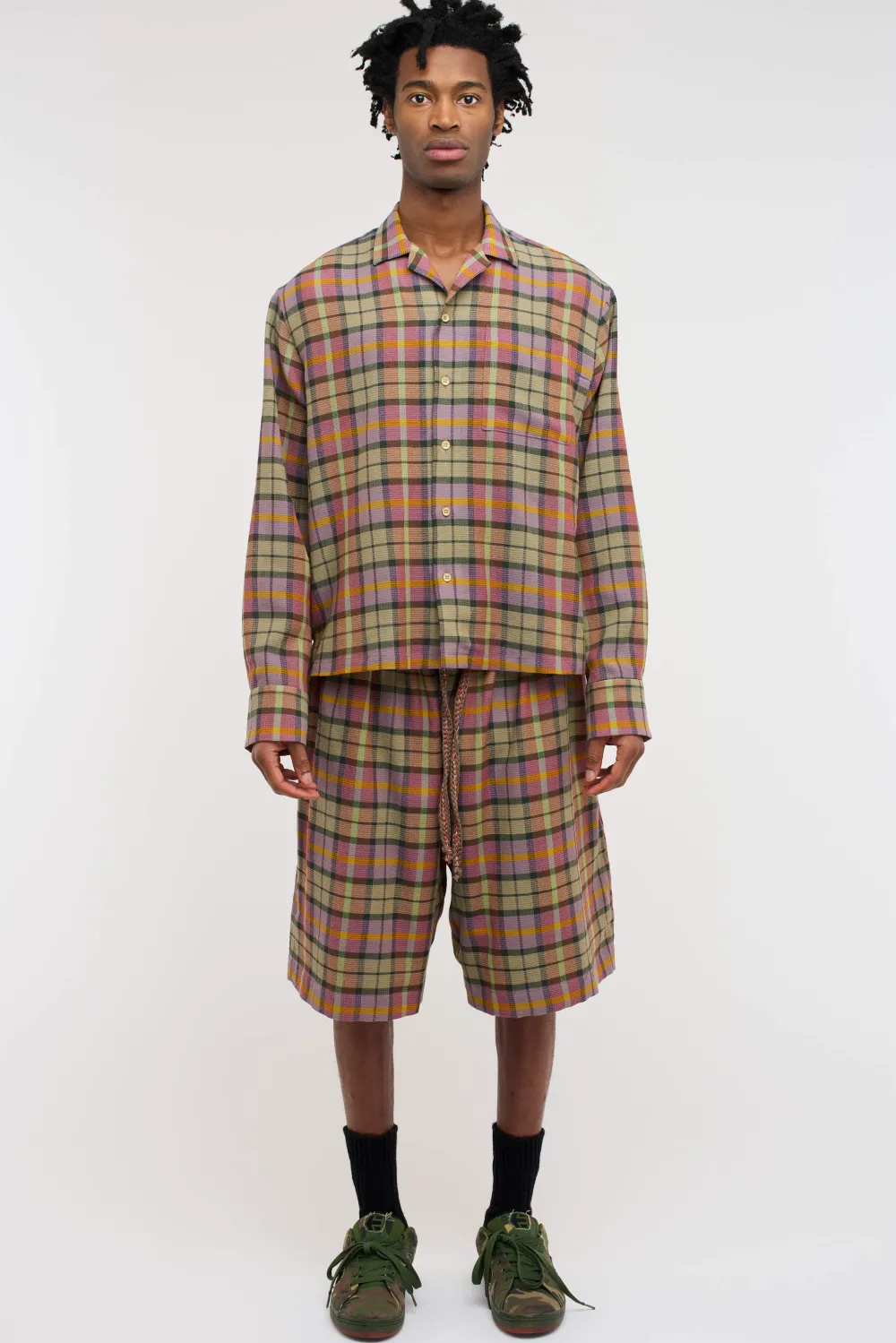The Elder Statesman Burnout Plaid Camp Shirt LS