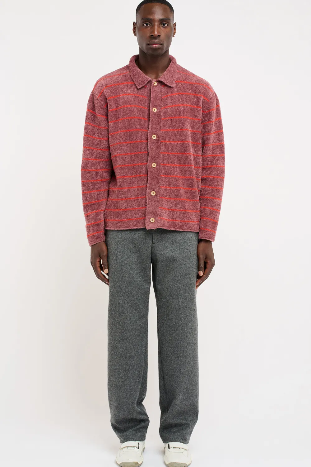 The Elder Statesman Chenille Pool Stripe Button-Up
