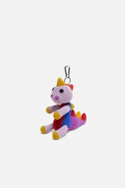 The Elder Statesman Crochet Dinosaur Keychain Charm
